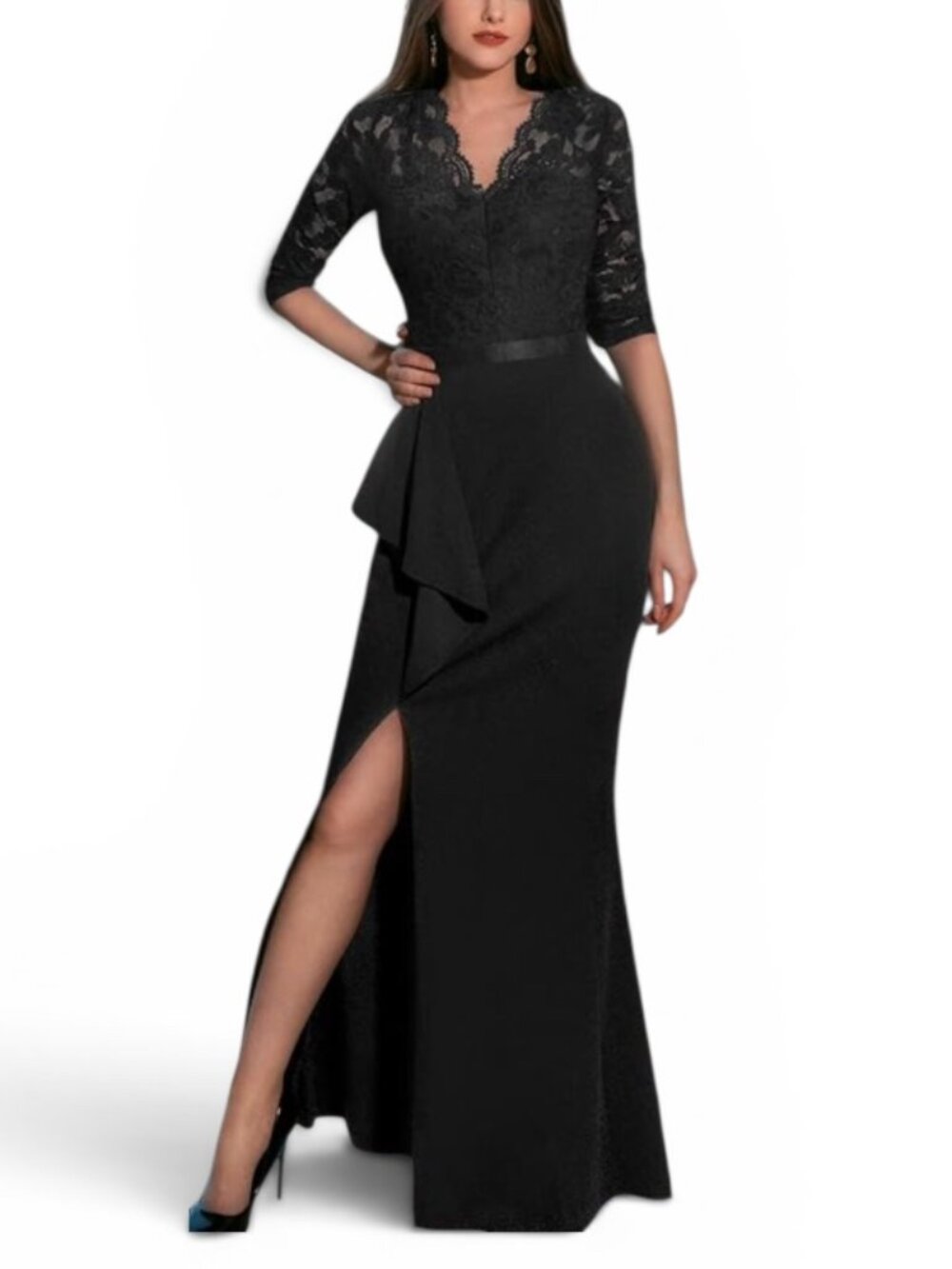 Missmay Black Lace Maxi Dress Size L Elegant Formal Evening Gown